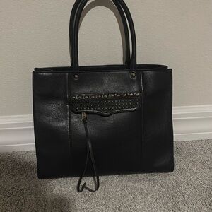 Rebecca Minkoff Women's Black Genuine Leather Studded Satchel Tote Bag